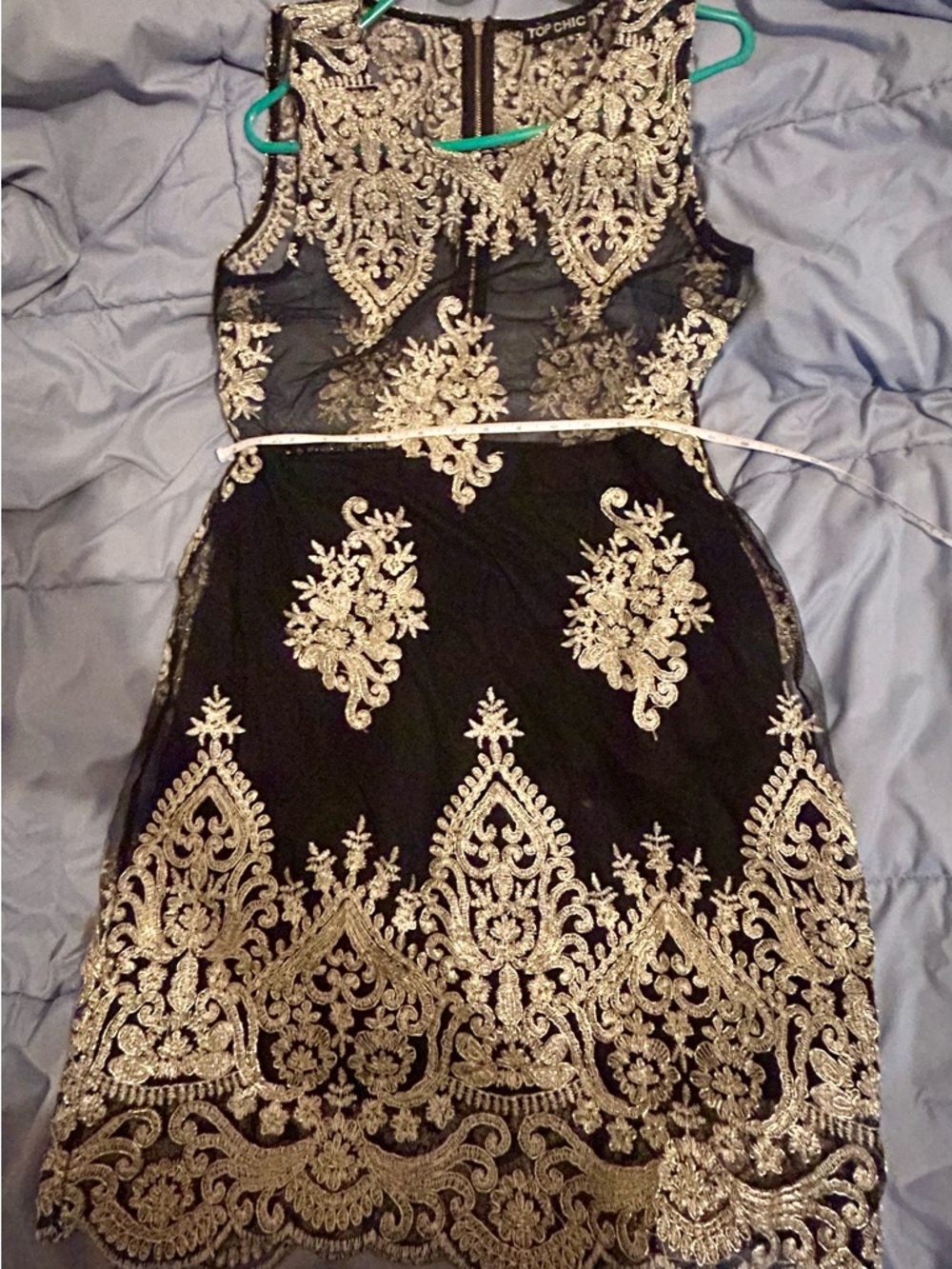 Black & Gold Embroidered Sleeveless Dress